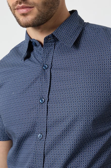 Navy Geometric Print Short Sleeve Shirt - Image 5