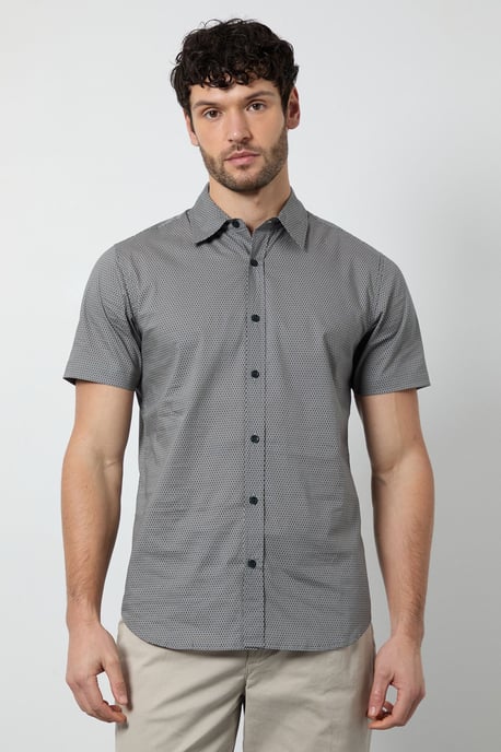 White Geometric Print Short Sleeve Shirt - Image 1