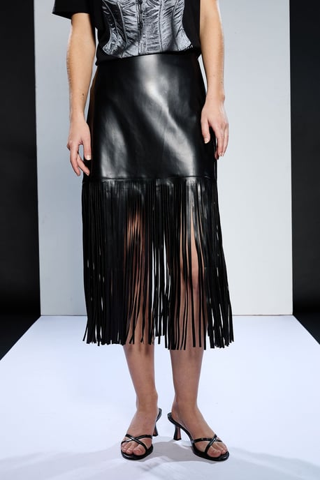 Runway 1.8.1.8 Faux Leather Fringe Skirt - Image 2
