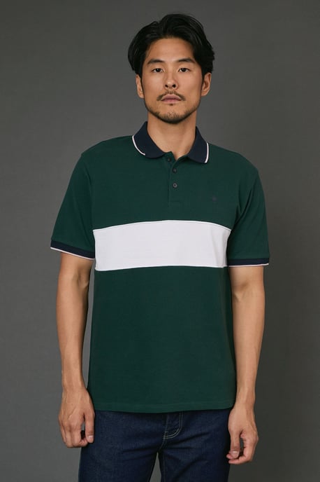 Dark Green Chest Detail Pique Polo Shirt - Image 2