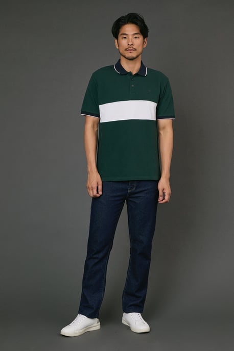 Dark Green Chest Detail Pique Polo Shirt - Image 3