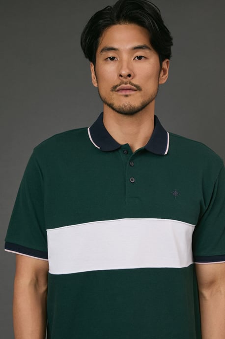 Dark Green Chest Detail Pique Polo Shirt - Image 4