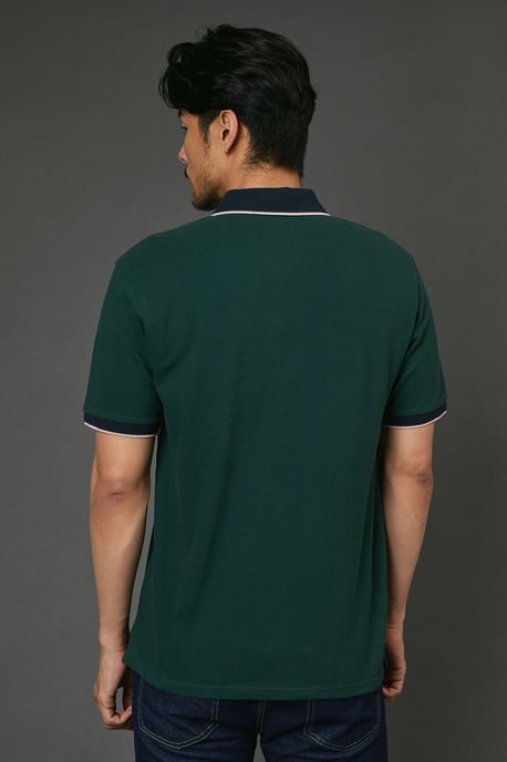 Dark Green Chest Detail Pique Polo Shirt - Image 5