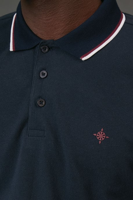 Navy Long Sleeve Pique Polo Shirt - Image 5