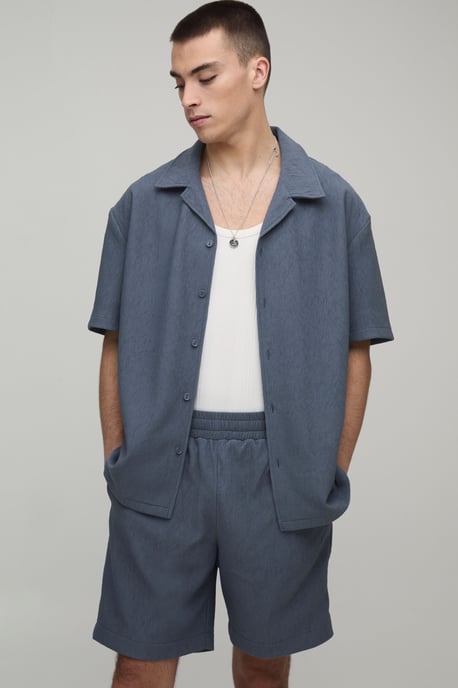 Oversized Shirt and Relaxed Mid Length Short Pleated Set - Image 1