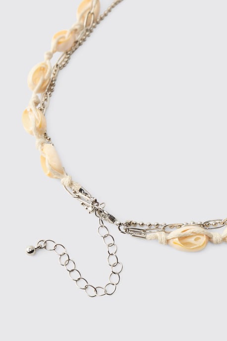 Layered Shell and Chain Pendant Necklace - Image 4