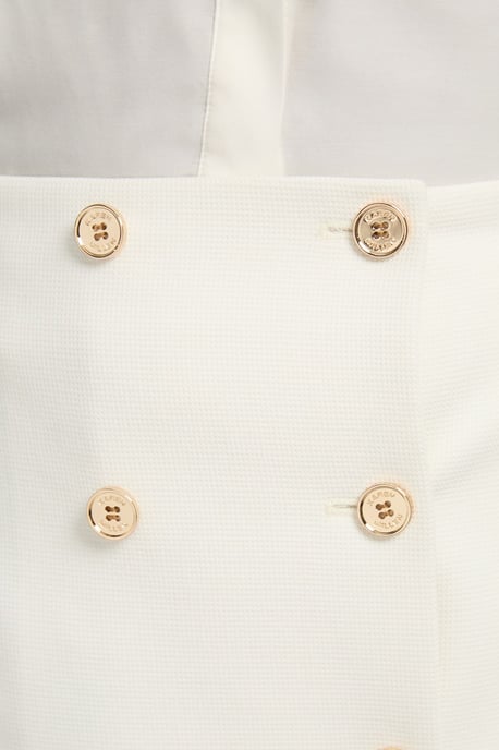 Textured Compact Stretch Button Detail Midi Skirt - Image 3