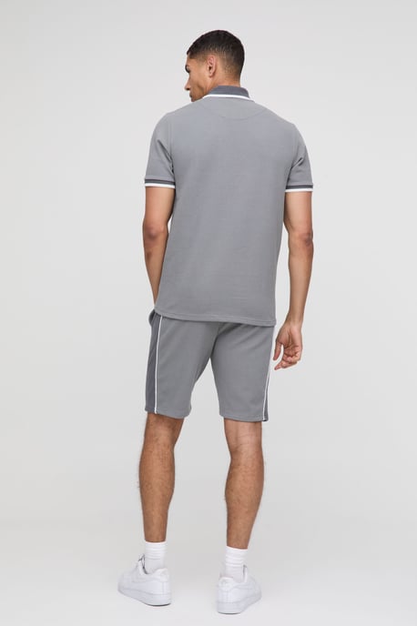 Slim Fit Pique Interlock Stripe Polo and Shorts Set - Image 2
