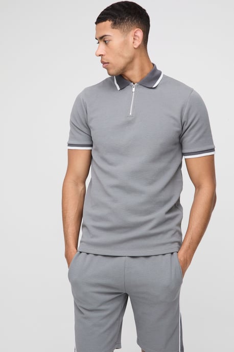 Slim Fit Pique Interlock Stripe Polo and Shorts Set - Image 3