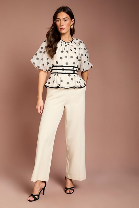 Puff Sleeve Polka Dot 2 In 1 Jumpsuit - Image 2