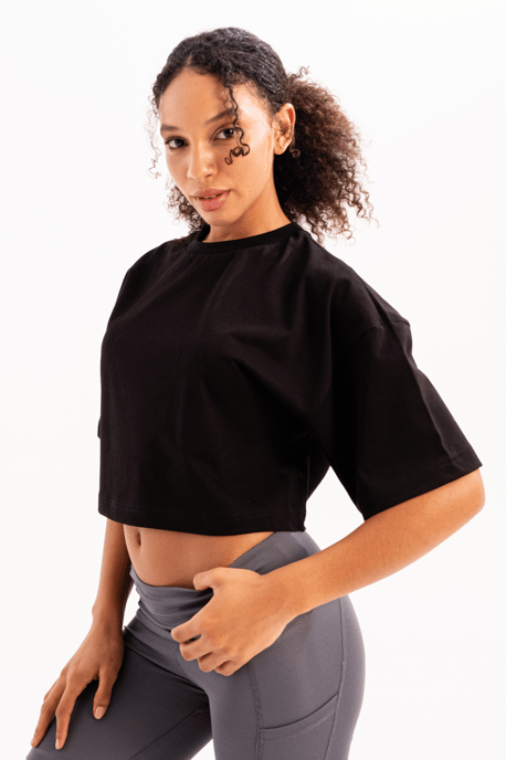 JUSTEVER 100% bomull kort rund hals svart dam-T-shirt - Maia - Image 1