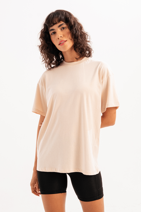 JUSTEVER 100% katoenen oversized T-shirt met ronde hals, beige - Halo - Image 3