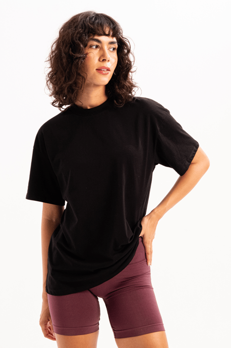 JUSTEVER 100% bomull, oversize fit, rund hals, svart dam-T-shirt - Halo - Image 2
