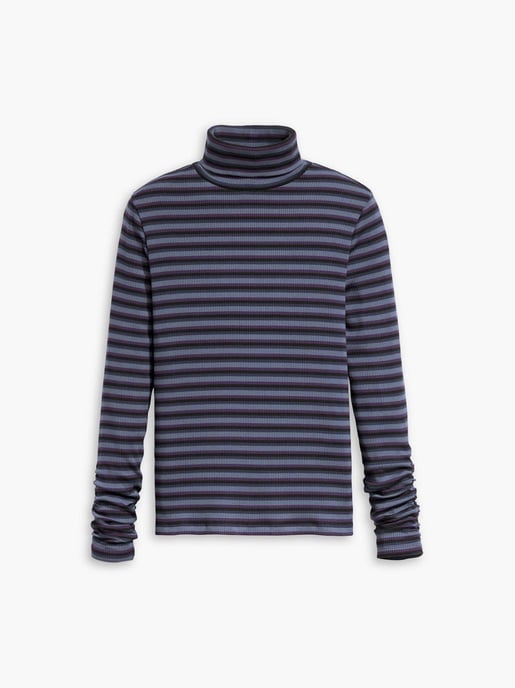 Womens Easy Stripe Blackberry Cordial Ruched Turtleneck Jumper - Image 1