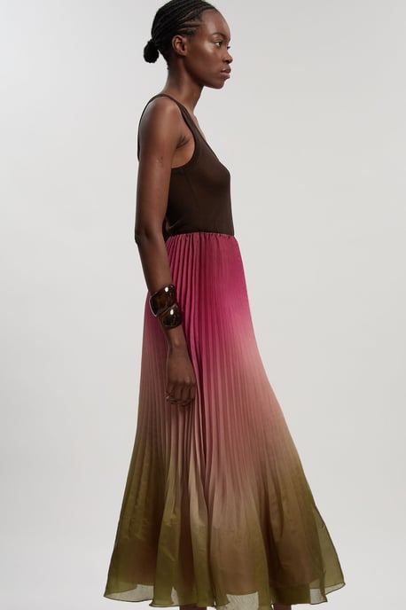 Pleated Slub Organdie Woven Maxi Skirt - Image 2