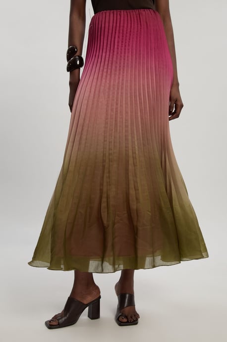Pleated Slub Organdie Woven Maxi Skirt - Image 3