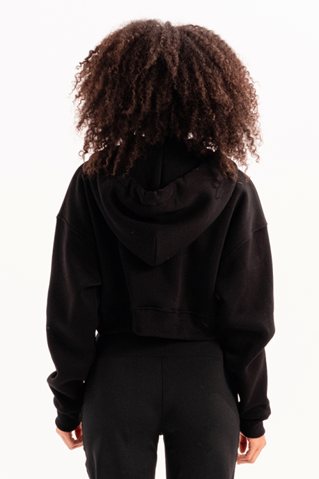 JUSTEVER Crop Hooded Zippered Kangaroo Pocket Raised Hoodie Svart Damtröja - Lumen - Image 2