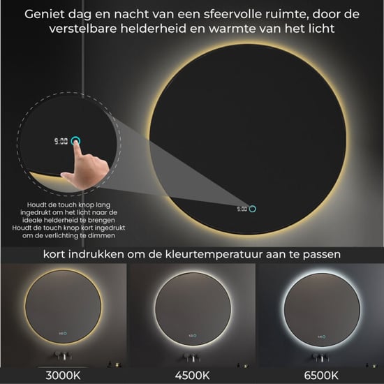 Lumoire Badkamerspiegel met verlichting neon 80cm rond set van 2 anti condens - Image 3