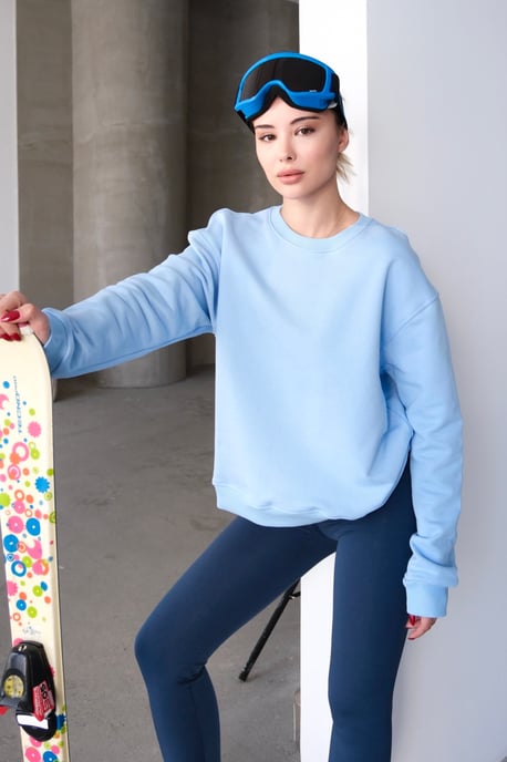 JUSTEVER Rund Halsad Basic Mönster Blå Damtröja Träningsoverall - Aura - Image 3