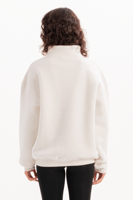 JUSTEVER Oversize Fit Stand Collar Semi-Zippered Relief Ecru Damtröja - Cass - Image 2