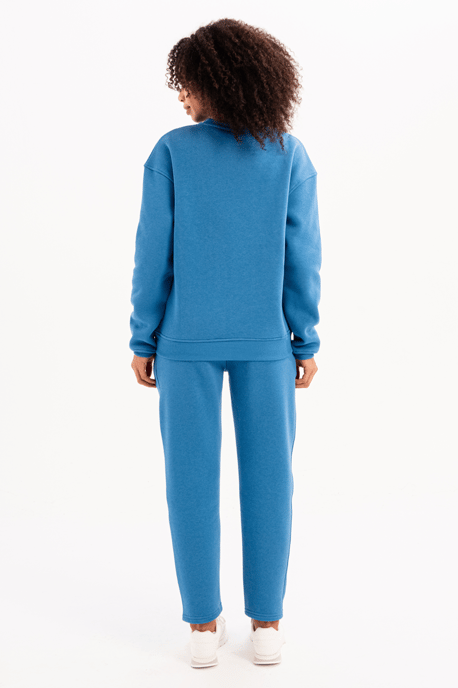 Rund halsringad, broderad, upphöjd polarfleece inuti, blå damtröja - Rigil - Image 2