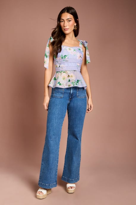 Printed Bow Shoulder Top - Image 2