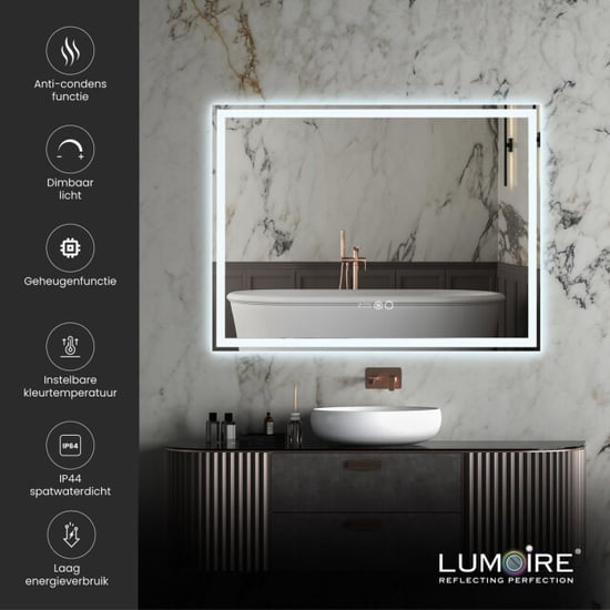 Lumoire Badkamerspiegel met verlichting tron 80cm rechthoekig anti condens - Image 2