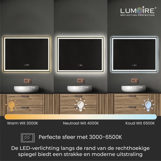 Lumoire Badkamerspiegel met verlichting tron 80cm rechthoekig anti condens - Image 5