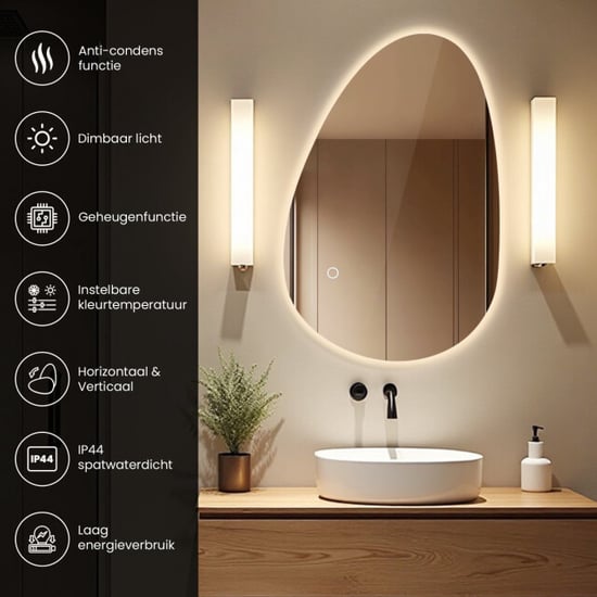 Lumoire Badkamerspiegel met verlichting aura 90cm organisch anti condens - Image 3