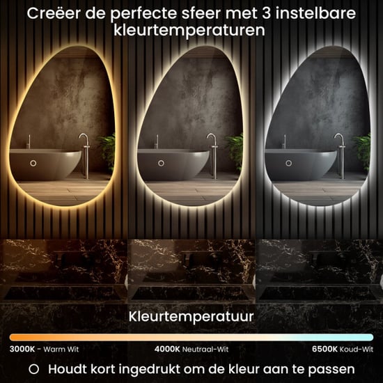 Lumoire Badkamerspiegel met verlichting aura 90cm organisch anti condens - Image 4