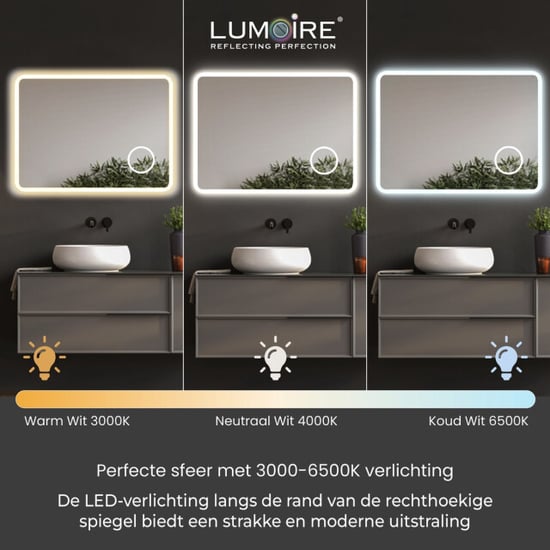 Lumoire Badkamerspiegel met verlichting elysium 100cm rechthoekig anti condens - Image 3