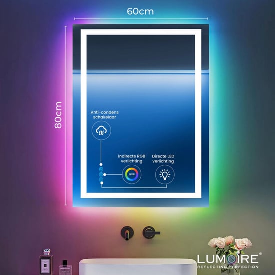 Lumoire Badkamerspiegel met rgb verlichting matrix 60cm rechthoekig anti condens - Image 2
