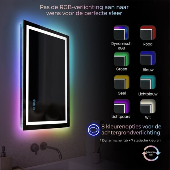 Lumoire Badkamerspiegel met rgb verlichting matrix 60cm rechthoekig anti condens - Image 3