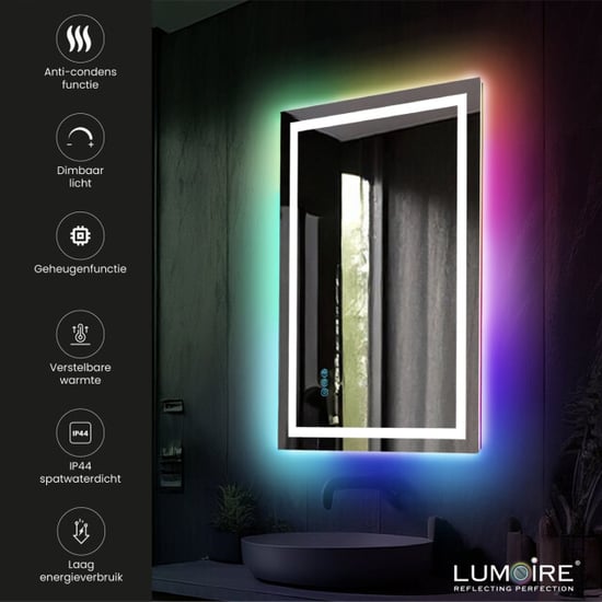 Lumoire Badkamerspiegel met rgb verlichting matrix 60cm rechthoekig anti condens - Image 5