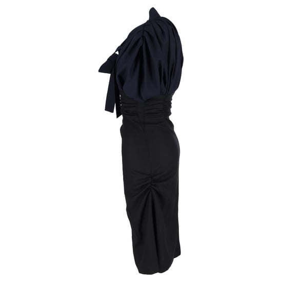 Jacquemus La Robe Madame Ribbon Detail Midi Dress in Navy Blue Wool - Image 2
