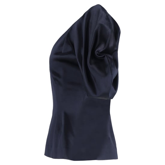 Jacquemus blouse met pofmouwen en V-hals in marineblauw satijn - Image 2