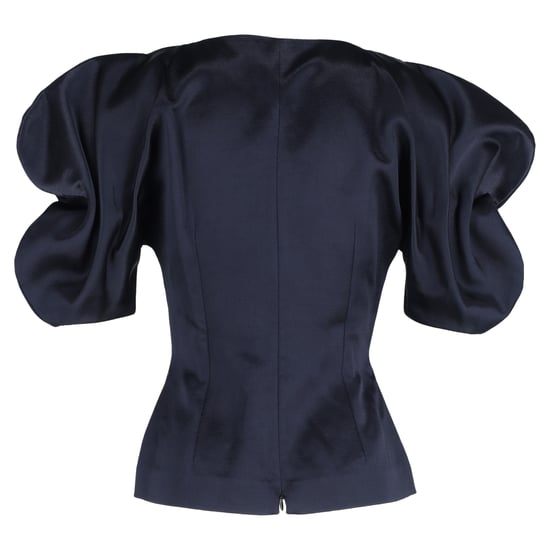 Jacquemus blouse met pofmouwen en V-hals in marineblauw satijn - Image 3