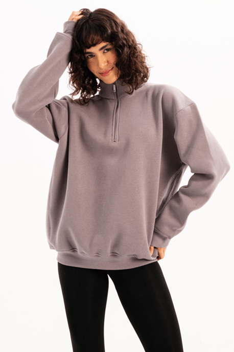 JUSTEVER Oversize Fit Stand Collar Halv Dragkedja Upphöjd Grå Damtröja - Cass - Image 3