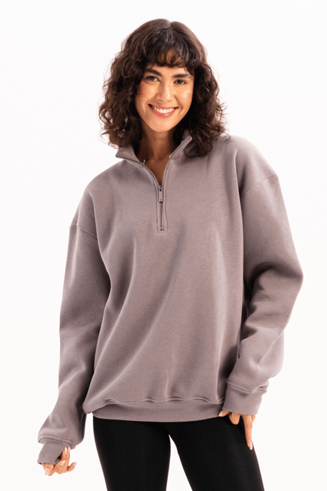 JUSTEVER Oversize Fit Stand Collar Halv Dragkedja Upphöjd Grå Damtröja - Cass - Image 4