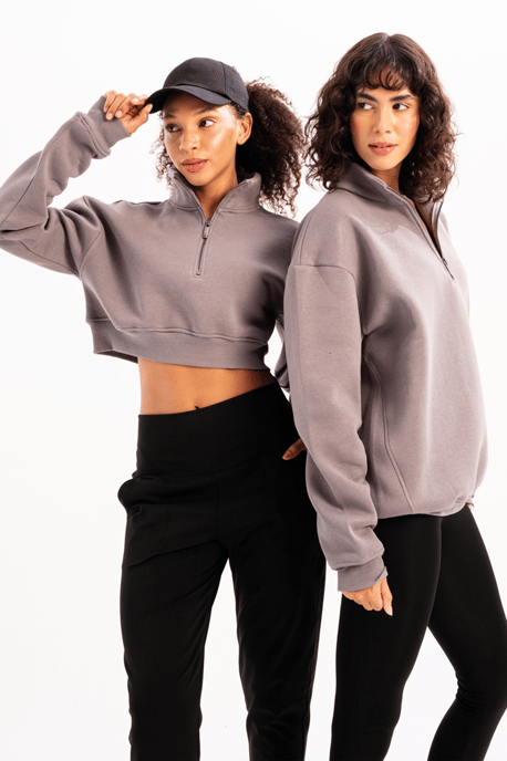 JUSTEVER Oversize Fit Stand Collar Halv Dragkedja Upphöjd Grå Damtröja - Cass - Image 6