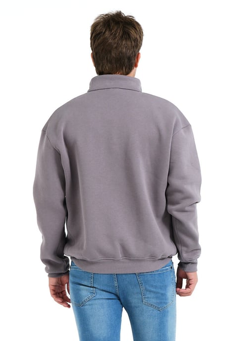 JUSTEVER Regular Fit Stand Collar Halv Dragkedja Upphöjd Grå Herrtröja - Prime - Image 2