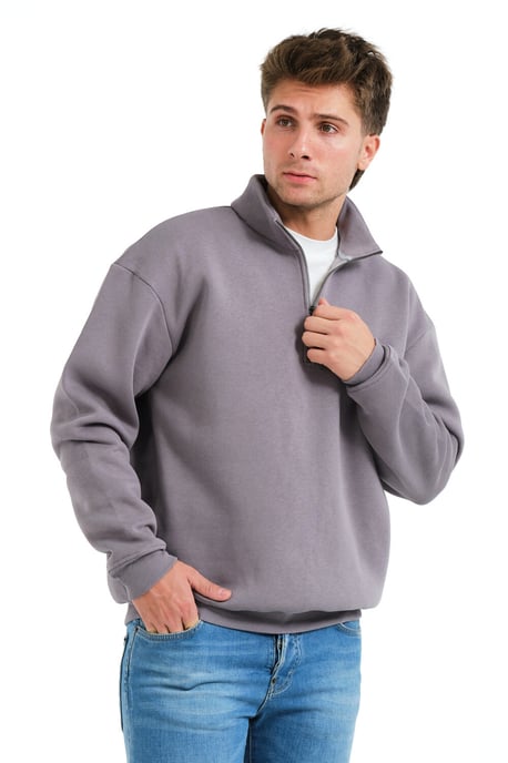 JUSTEVER Regular Fit Stand Collar Halv Dragkedja Upphöjd Grå Herrtröja - Prime - Image 3
