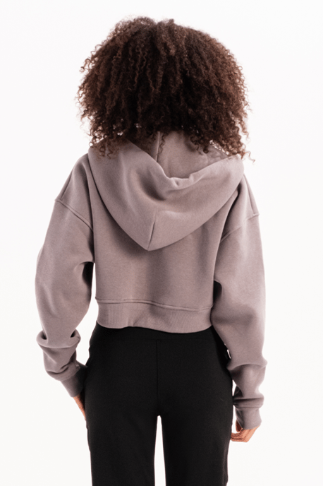 JUSTEVER Crop Hooded Zippered Kangaroo Pocket Raised Hoodie Grå Damtröja - Lumen - Image 4