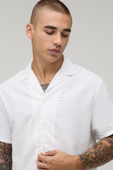 Regular Fit Short Sleeve Linen Blend Shirt - Image 3