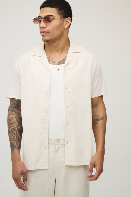 Regular Fit Short Sleeve Linen Blend Shirt - Image 1