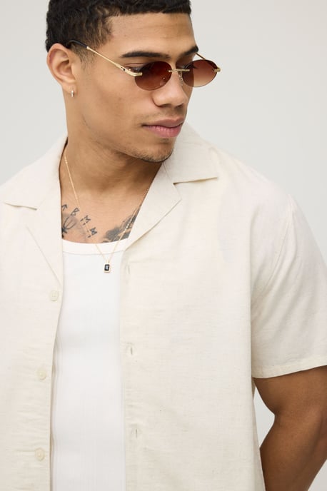Regular Fit Short Sleeve Linen Blend Shirt - Image 3