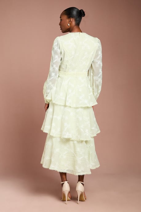 Lace Trim Embroidered Mesh Midi Dress - Image 3
