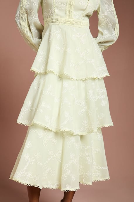 Lace Trim Embroidered Mesh Midi Dress - Image 4