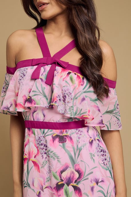 Petite Bow Detail Halter Neck Bardot Dress - Image 5