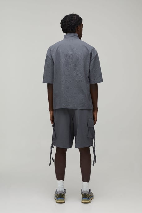 Oversized Funnel Neck Textured Ripstop Cargo Shirt & Longline Short Set - Image 2